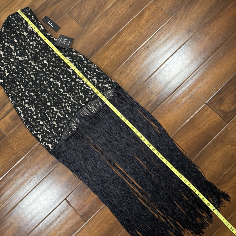 Lulus Size Small Black Lace Ain't Misbehavin Fringe Strapless Bodycon Dress - Picture 6 of 11